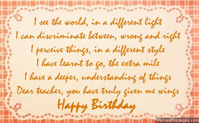 Beautiful birthday card quote poem for teacher