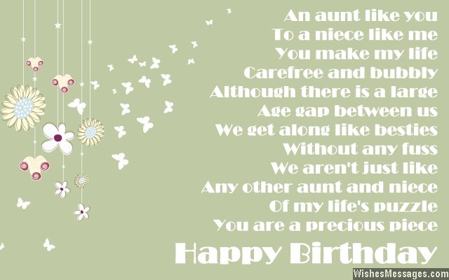 Birthday card poem to aunt from niece