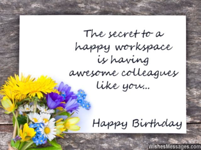 Birthday note for colleagues card with flowers secret to happy workspace