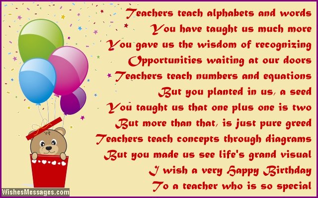 Cute happy birthday poem for a teacher