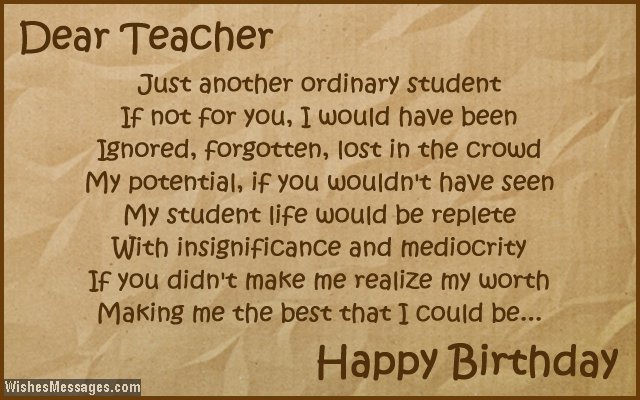 Inspirational birthday card poem for teacher