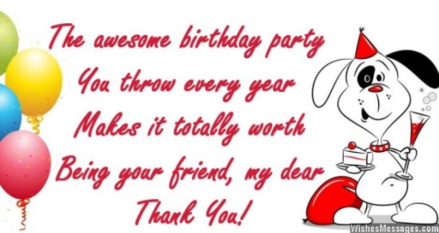 Thank you message to a friend for birthday party